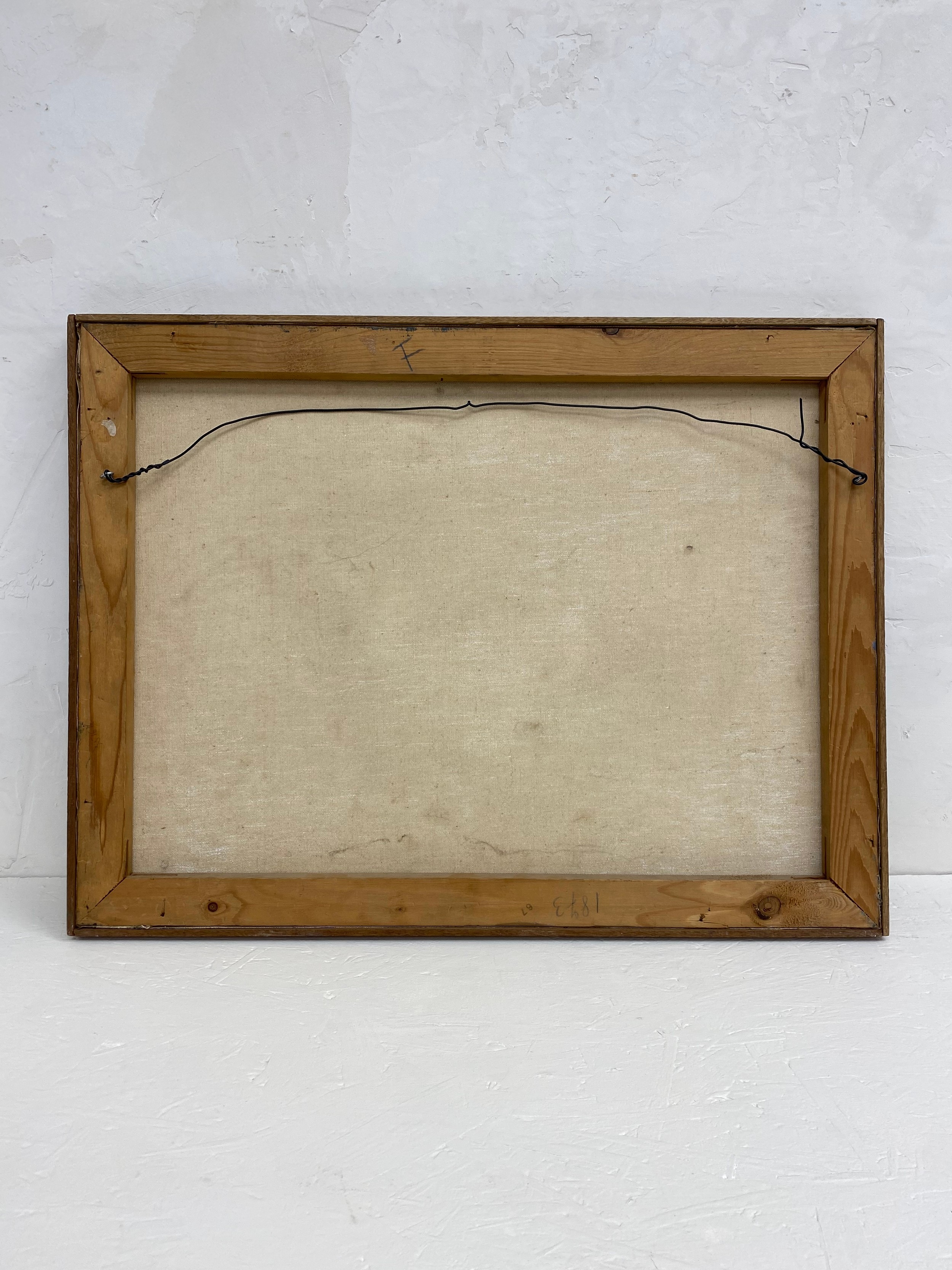 Artwork by Gilberto Filibeck, abstract buildings and pylon, Made of oil on canvas