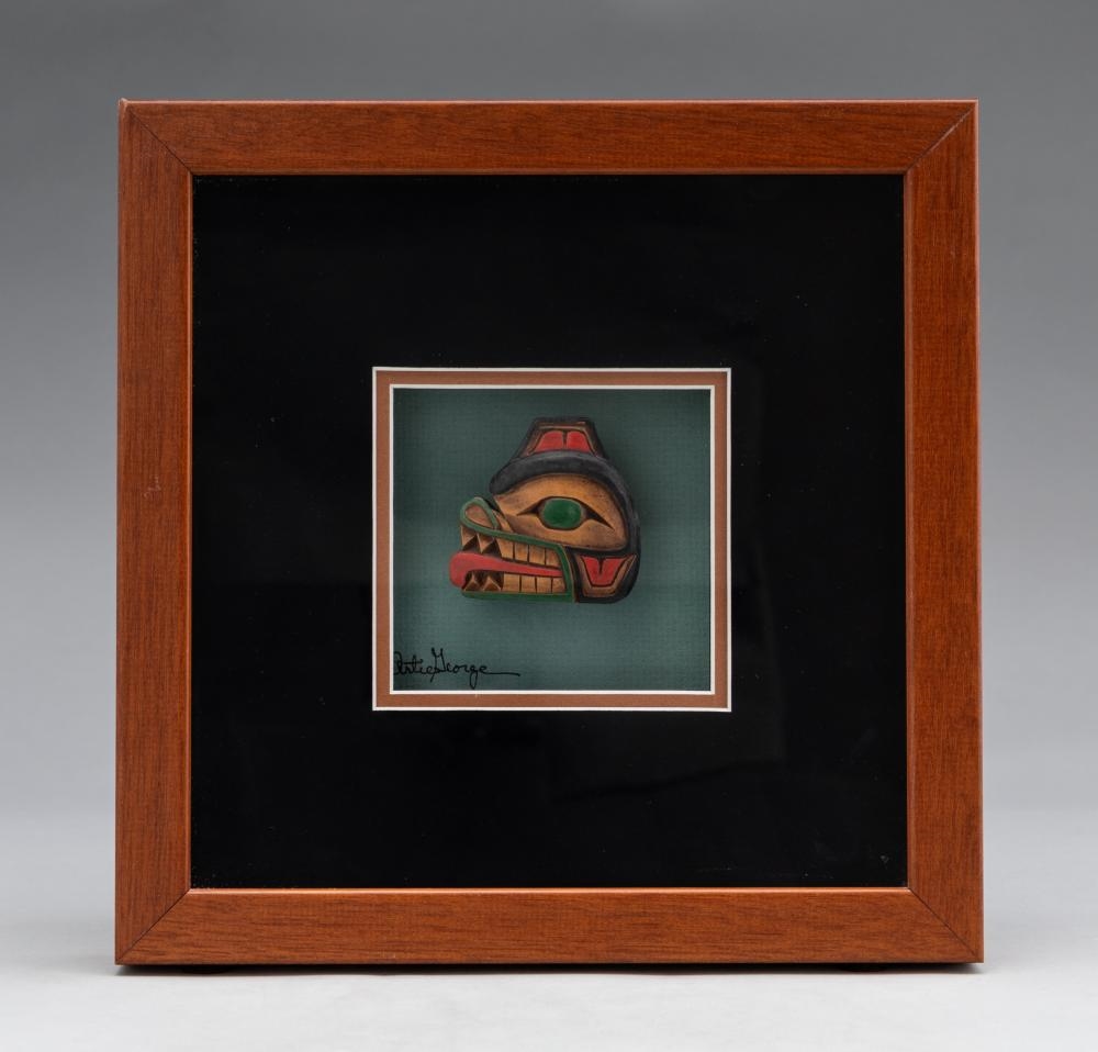 Artie George | six framed carved and polychromed cedar miniature masks ...
