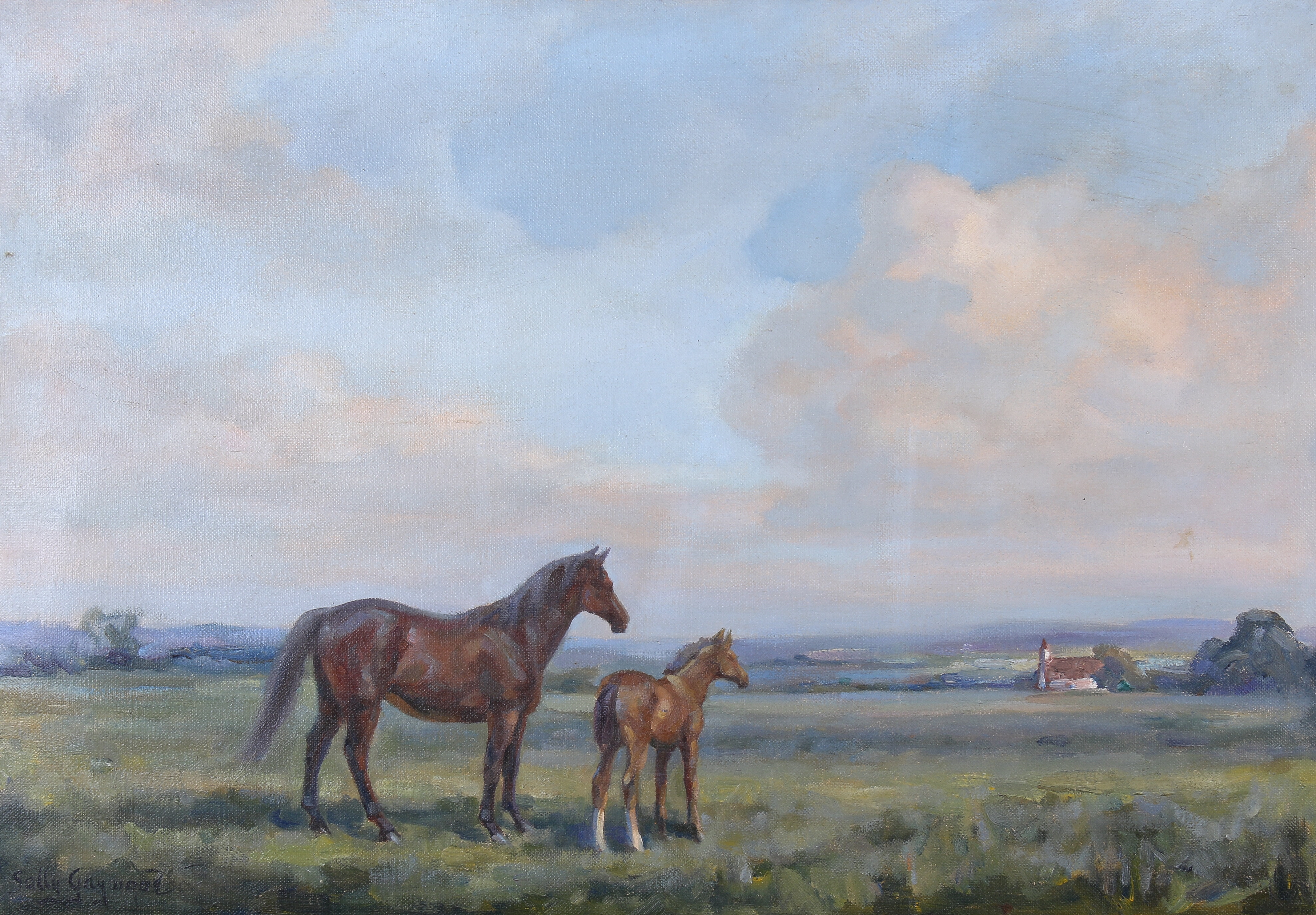 Artwork by Sally Gaywood, horses in the field, Made of oil on canvas