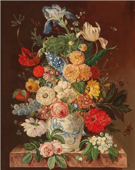 Großes Blumenstück mit Libelle und Schmetterlingen - Franz Xaver Pieler