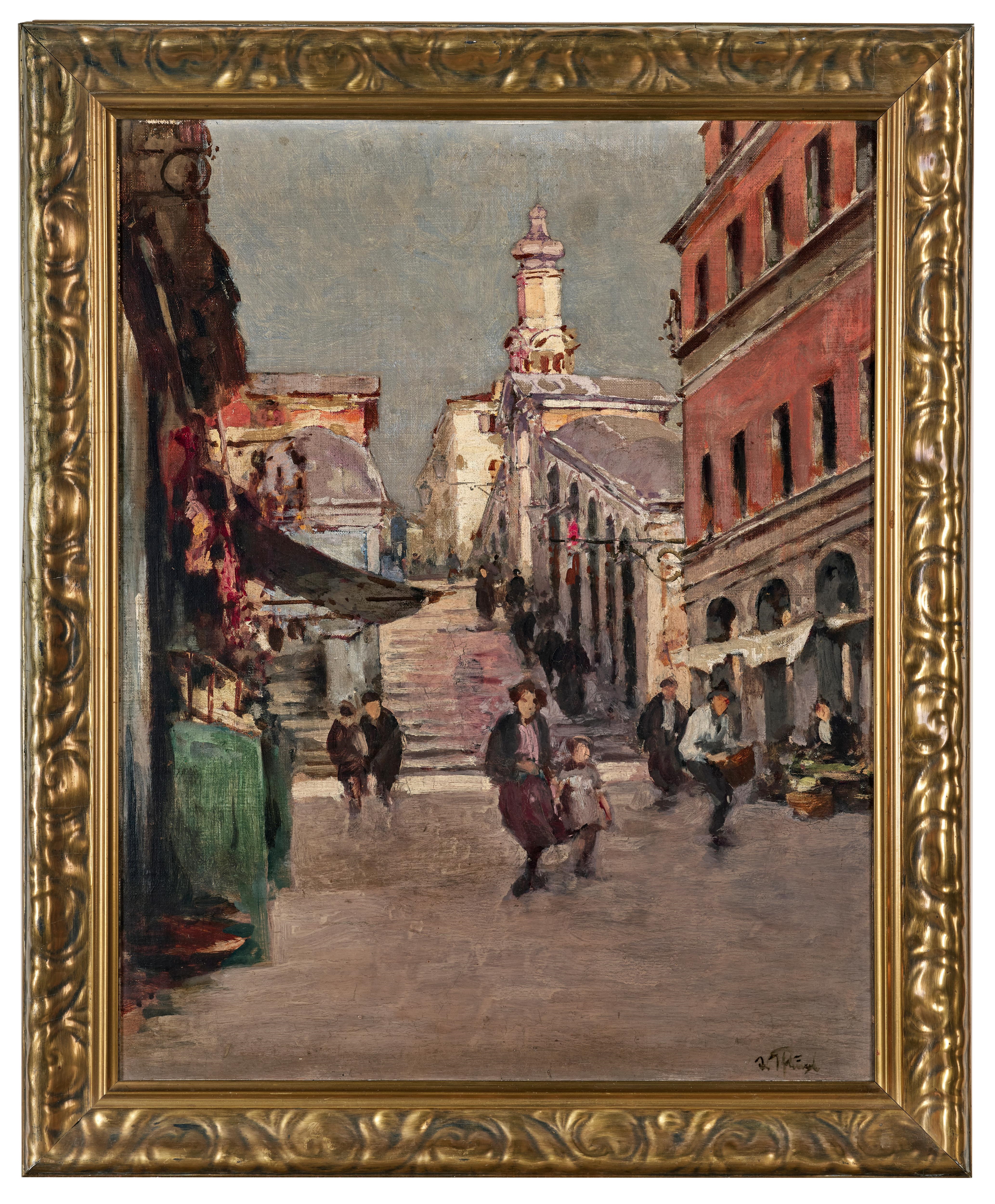 Artwork by Alfred Edler von Pflügl, Venedig, Partie an der Rialtobrücke, Made of oil on canvas laid down on board
