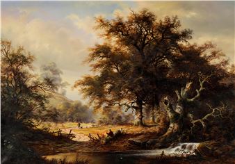 Waldlandschaft mit Jäger - Heinz Stienen