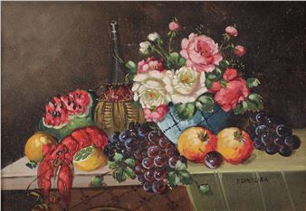 Stillleben mit Hummer und Wein trauben - Franz Stoitzner