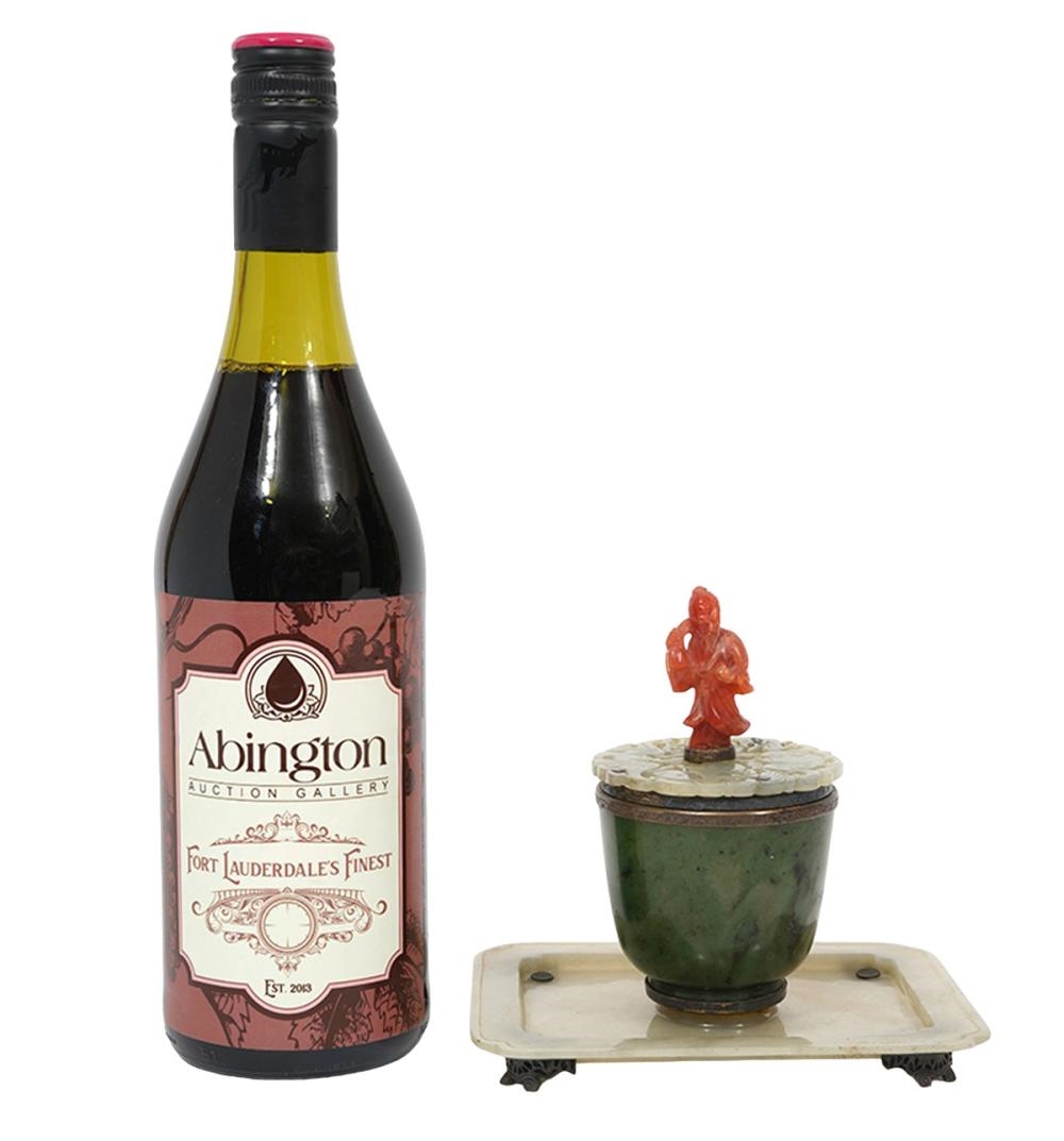 Artwork by Edward I. Farmer, Edward Farmer Sterling and Jade Inkwell, Made of Sterling, jade and stone