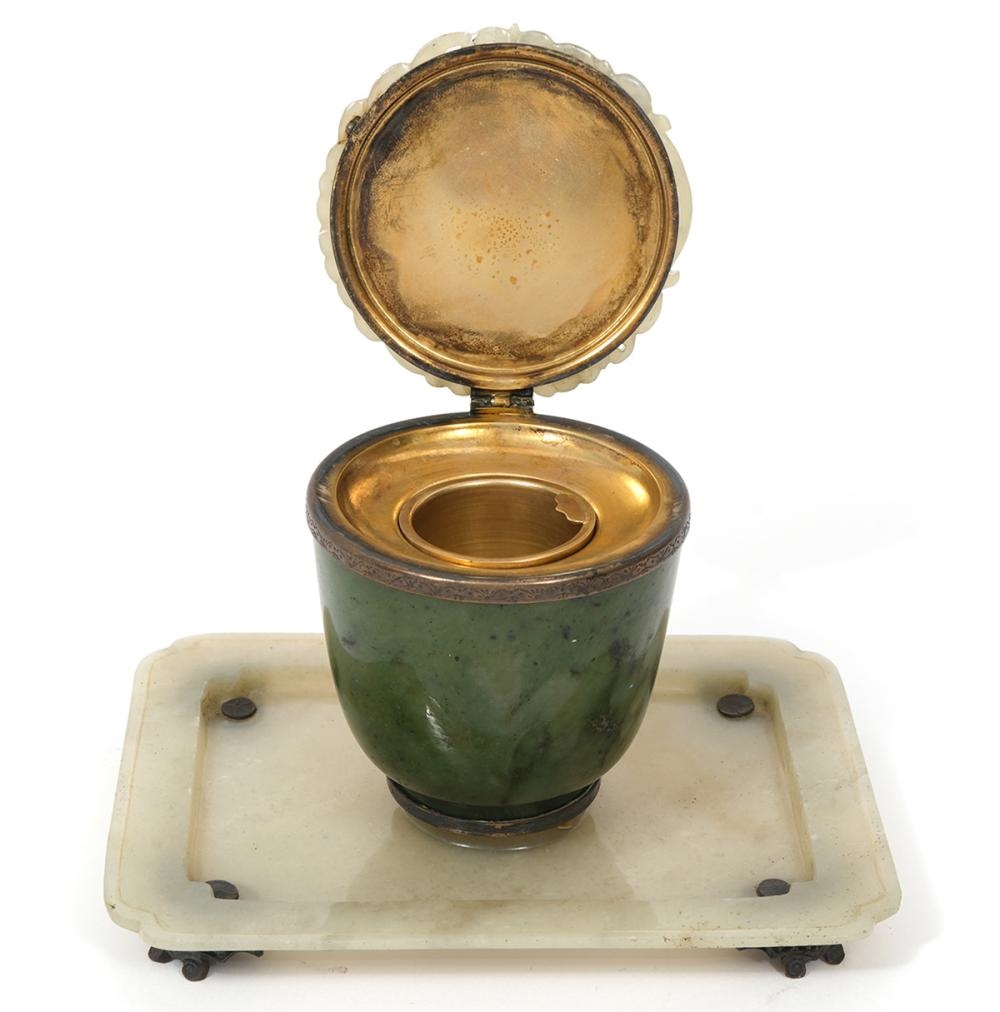 Artwork by Edward I. Farmer, Edward Farmer Sterling and Jade Inkwell, Made of Sterling, jade and stone