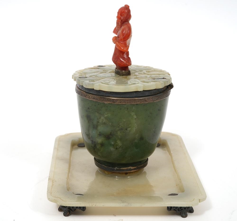 Artwork by Edward I. Farmer, Edward Farmer Sterling and Jade Inkwell, Made of Sterling, jade and stone