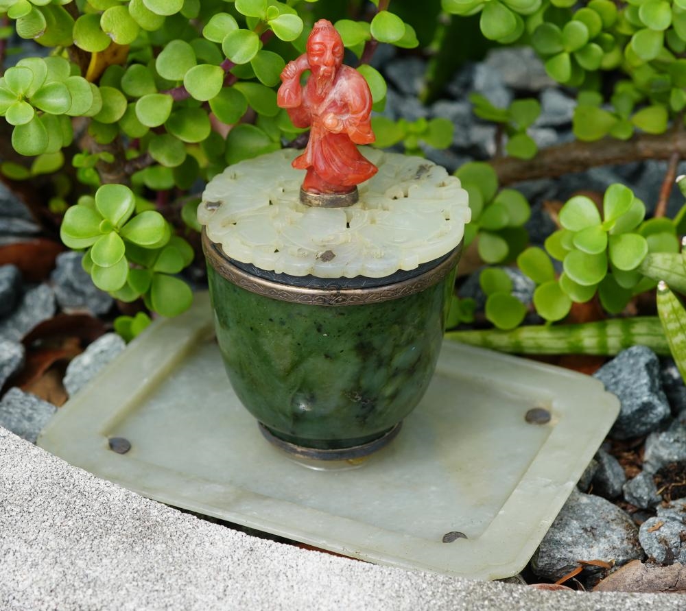 Artwork by Edward I. Farmer, Edward Farmer Sterling and Jade Inkwell, Made of Sterling, jade and stone