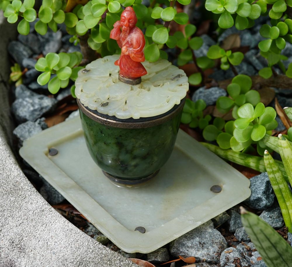 Artwork by Edward I. Farmer, Edward Farmer Sterling and Jade Inkwell, Made of Sterling, jade and stone