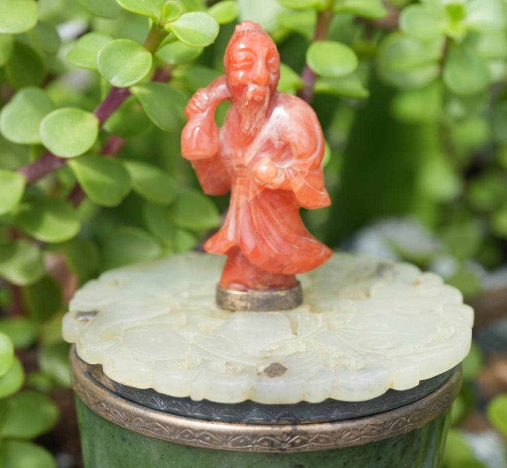 Artwork by Edward I. Farmer, Edward Farmer Sterling and Jade Inkwell, Made of Sterling, jade and stone