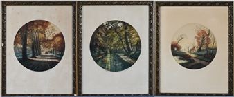 Lot van drie ronde ingekleurde etsen - Jean Joseph Chabridon