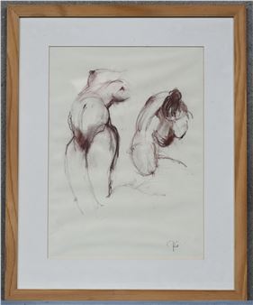 Naaktstudies”. Sepiatekening op papier. Gesigneerd - Rit Cremers