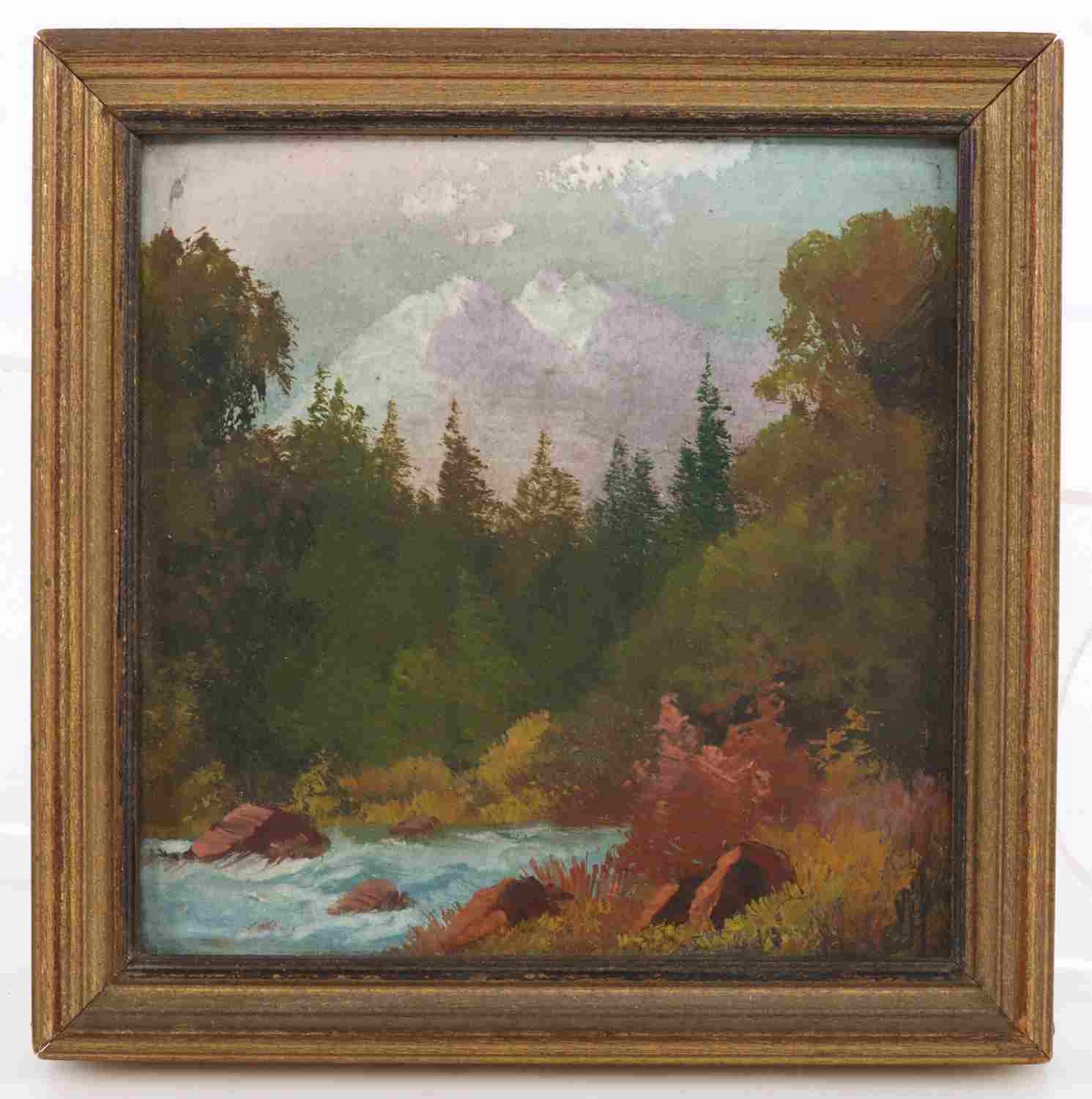 Artwork by Willard Page, WILLARD J PAGE MINIATURE PAINTING FOREST & CREEK