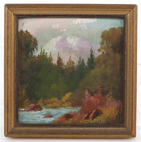 WILLARD J PAGE MINIATURE PAINTING FOREST & CREEK - Willard Page