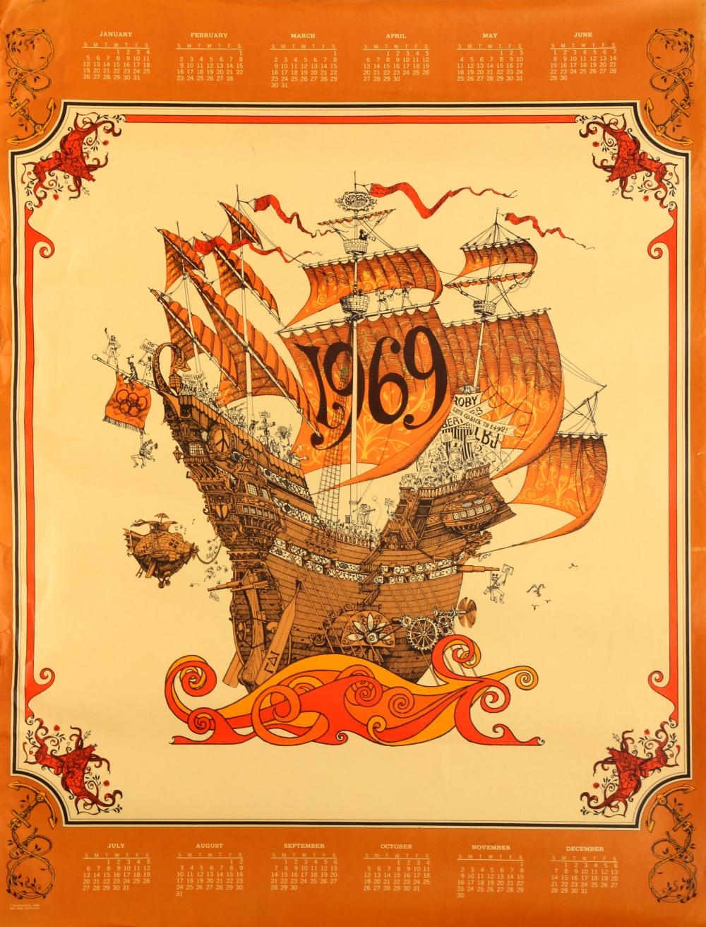 Artwork by James Michaelson, Tall Ship (Orange, Made of Calendar Poster
