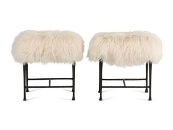 A Pair of Christian Liaigre Sheepskin Upholstered Patinated Bronze Sud Stools - Christian Liaigre