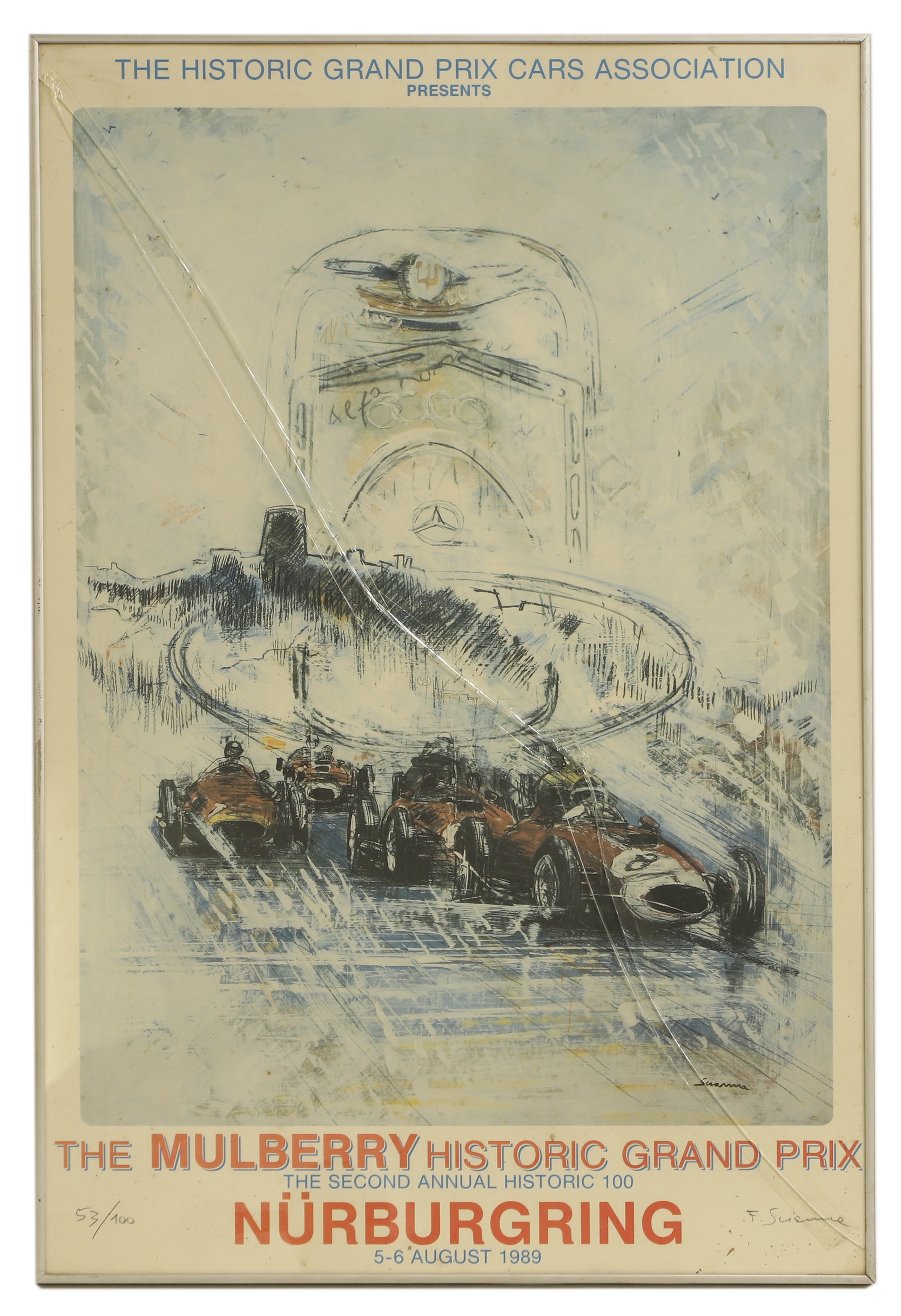 Artwork by Francesco Scianna, Historic Grand Prix Drivers' Association: Donington 100 Race Meeting 1988, Made of chromolithographic poster