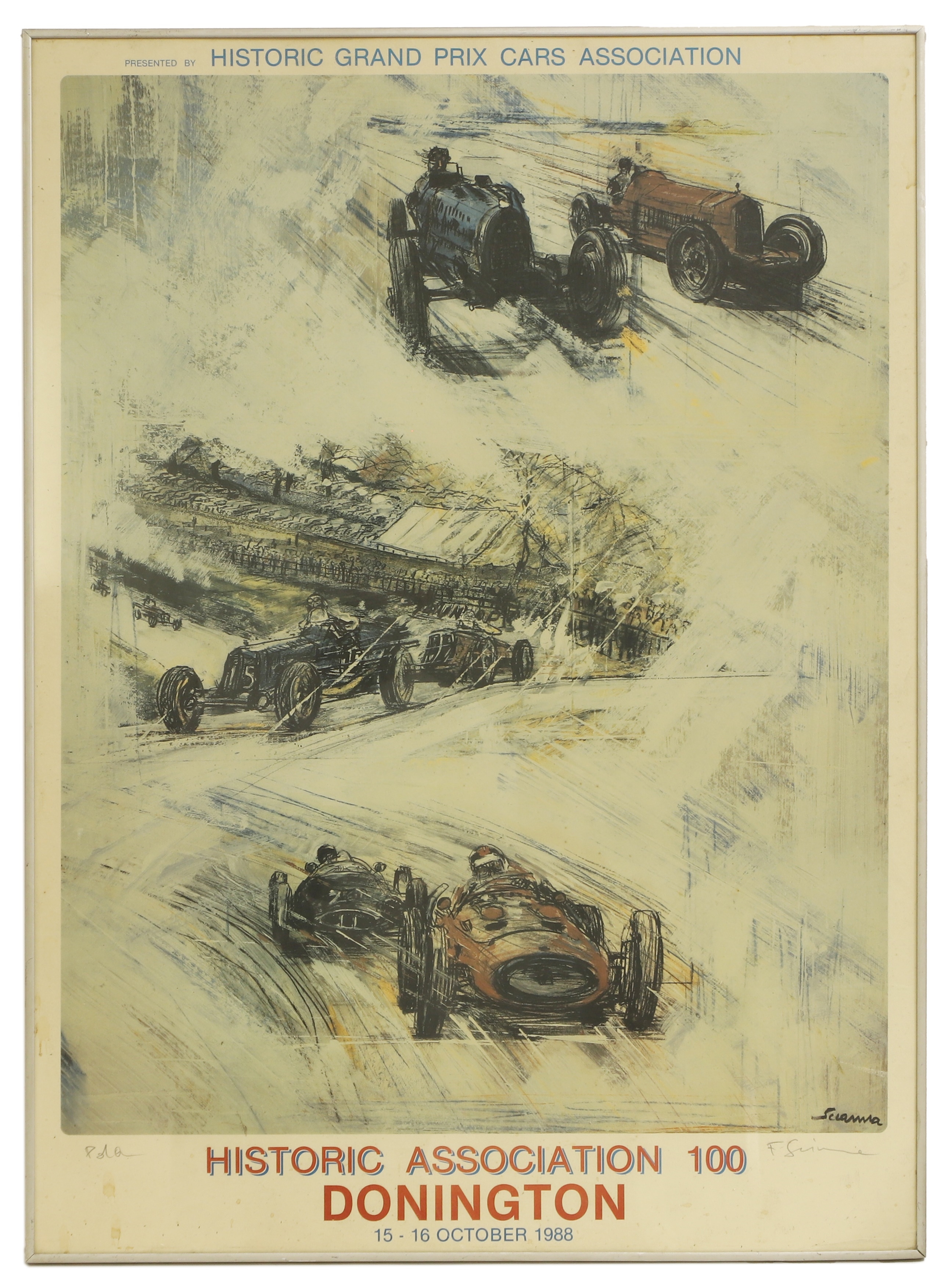 Artwork by Francesco Scianna, Historic Grand Prix Drivers' Association: Donington 100 Race Meeting 1988, Made of chromolithographic poster