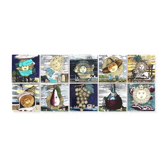 Set di dieci piastrelle della serie Lunario del sole - Barnaba Fornasetti