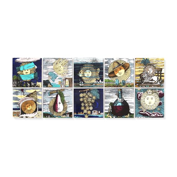 Set di dieci piastrelle della serie Lunario del sole - Barnaba Fornasetti