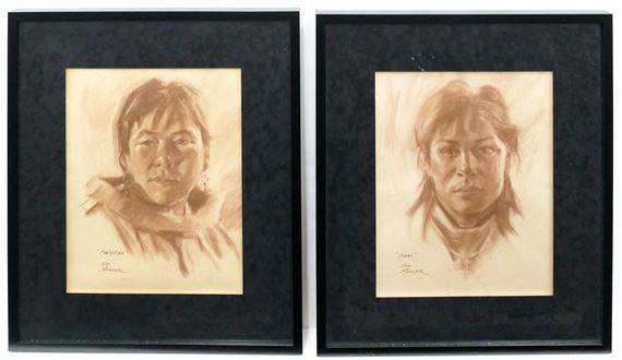 2pc Ned Allen Mueller Portraits Charcoal on Paper by Ned Allen Mueller (washington 20th/21st Cent.)