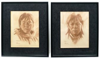 2pc Ned Allen Mueller Portraits Charcoal on Paper - Ned Allen Mueller (washington 20th/21st Cent.)