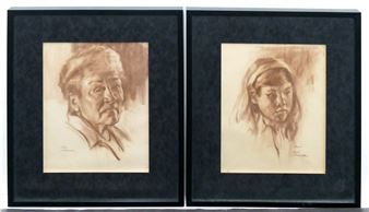 2pc Ned Allen Mueller Portraits Charcoal on Paper - Ned Allen Mueller (washington 20th/21st Cent.)