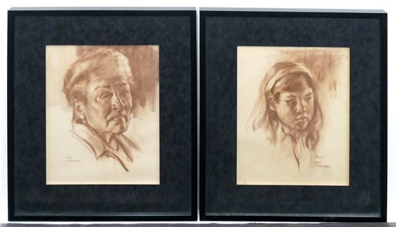 2pc Ned Allen Mueller Portraits Charcoal on Paper - Ned Allen Mueller (washington 20th/21st Cent.)