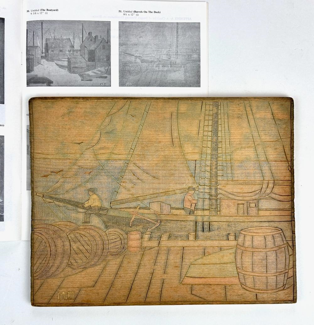 Artwork by Ora Inge Maxim, Fishing Boats Concarneau, Made of White-line printing block