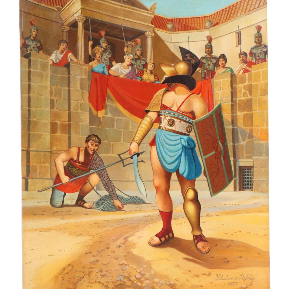 Artwork by Vladimir Stekly, Roman Gladiator, Made of oil on canvas