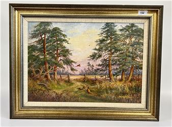 AN OIL PAINTING 'NORFOLK PINES' BY MIG HURLEY (INCLUDING FRAME W 62 X H 48CM - Mig Hurley