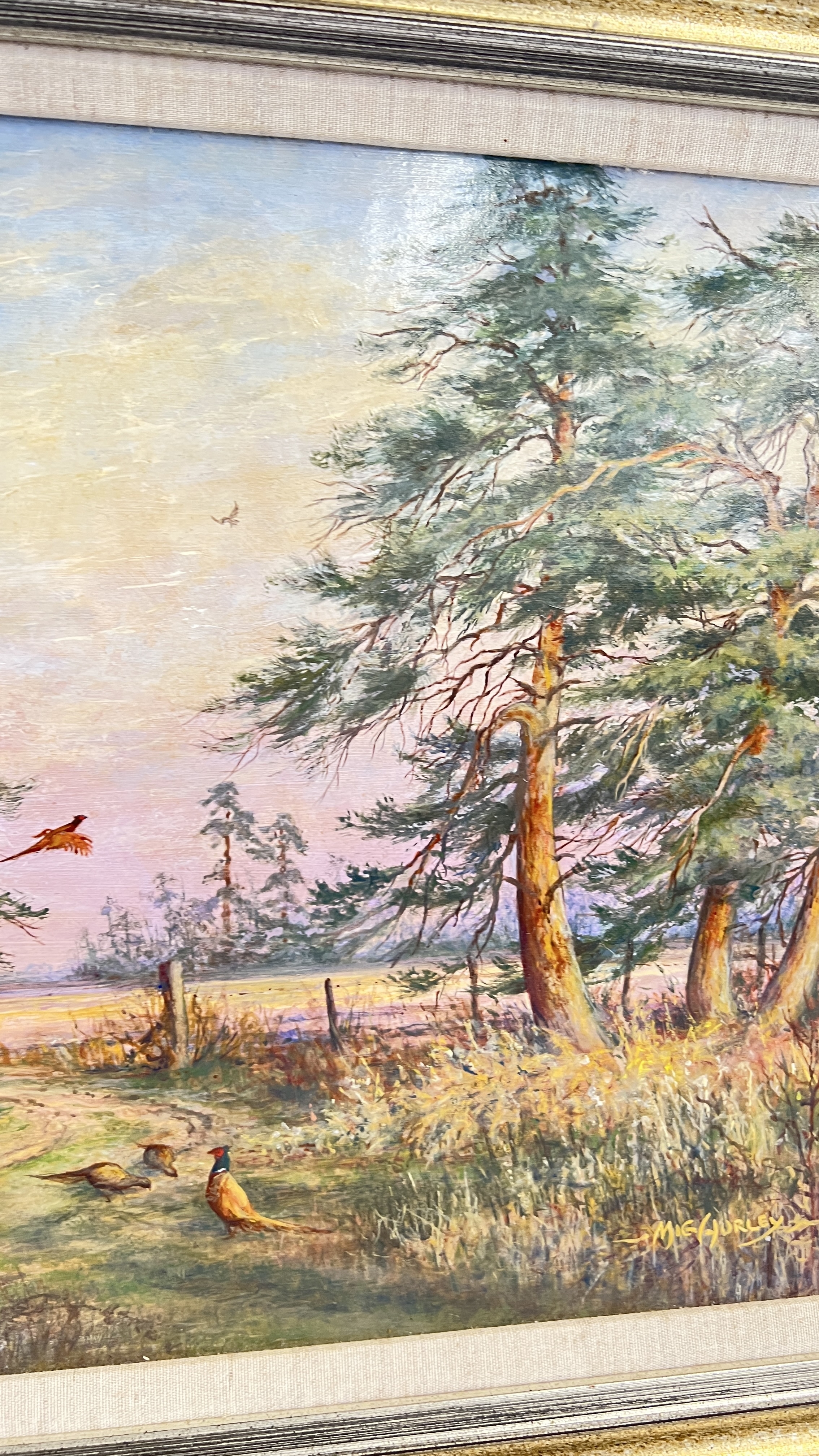 Artwork by Mig Hurley, AN OIL PAINTING 'NORFOLK PINES' BY MIG HURLEY (INCLUDING FRAME W 62 X H 48CM, Made of OIL PAINTING