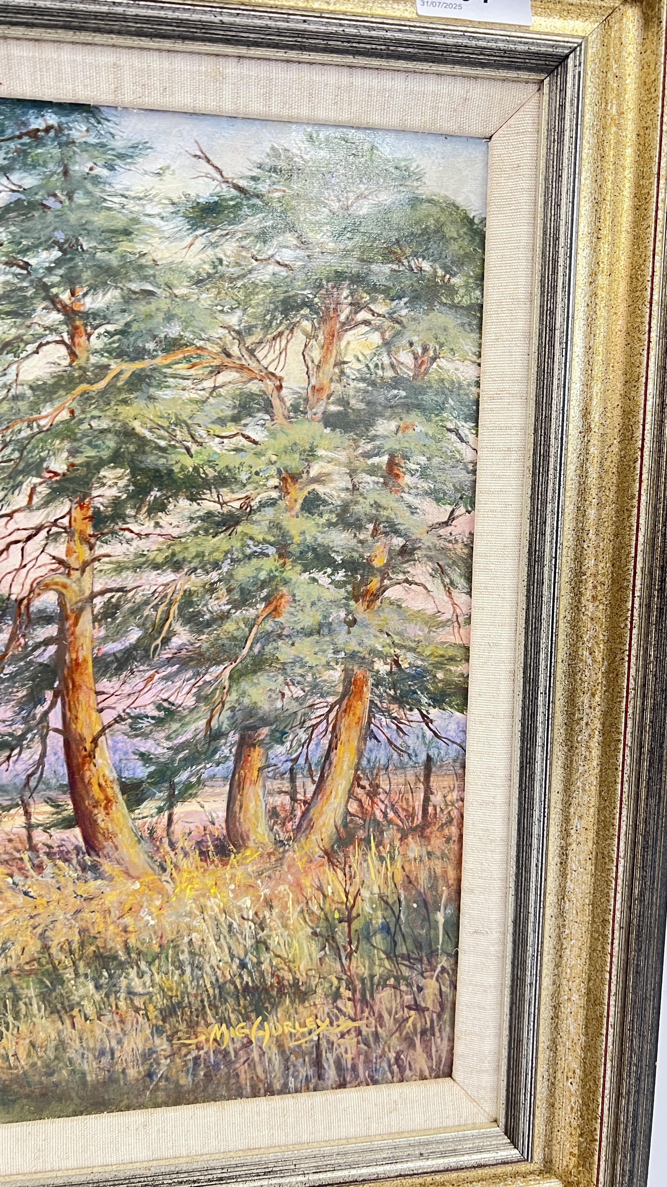 Artwork by Mig Hurley, AN OIL PAINTING 'NORFOLK PINES' BY MIG HURLEY (INCLUDING FRAME W 62 X H 48CM, Made of OIL PAINTING