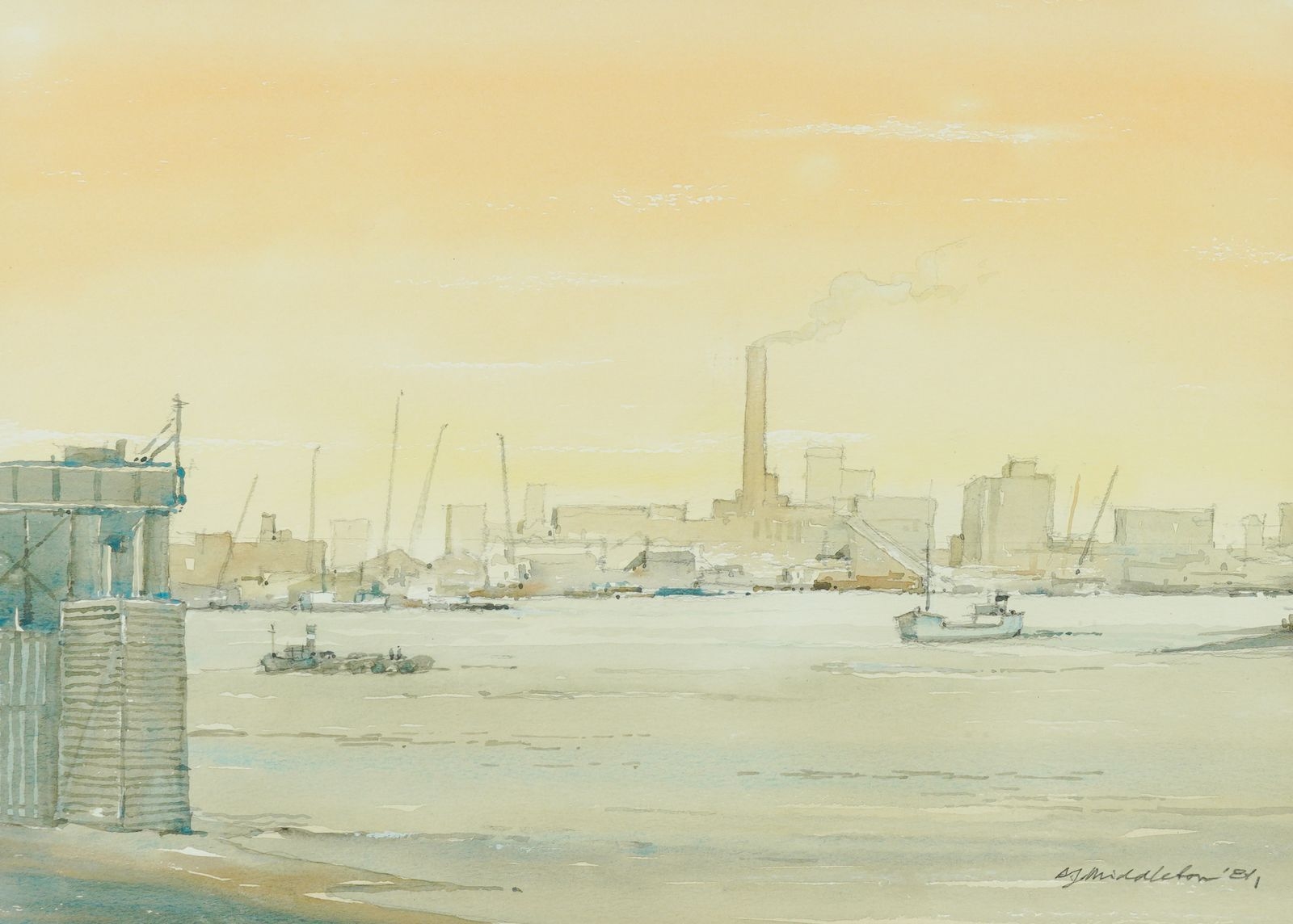 Artwork by Alan James Middleton, Tower Bridge, Made of watercolour heightened with white