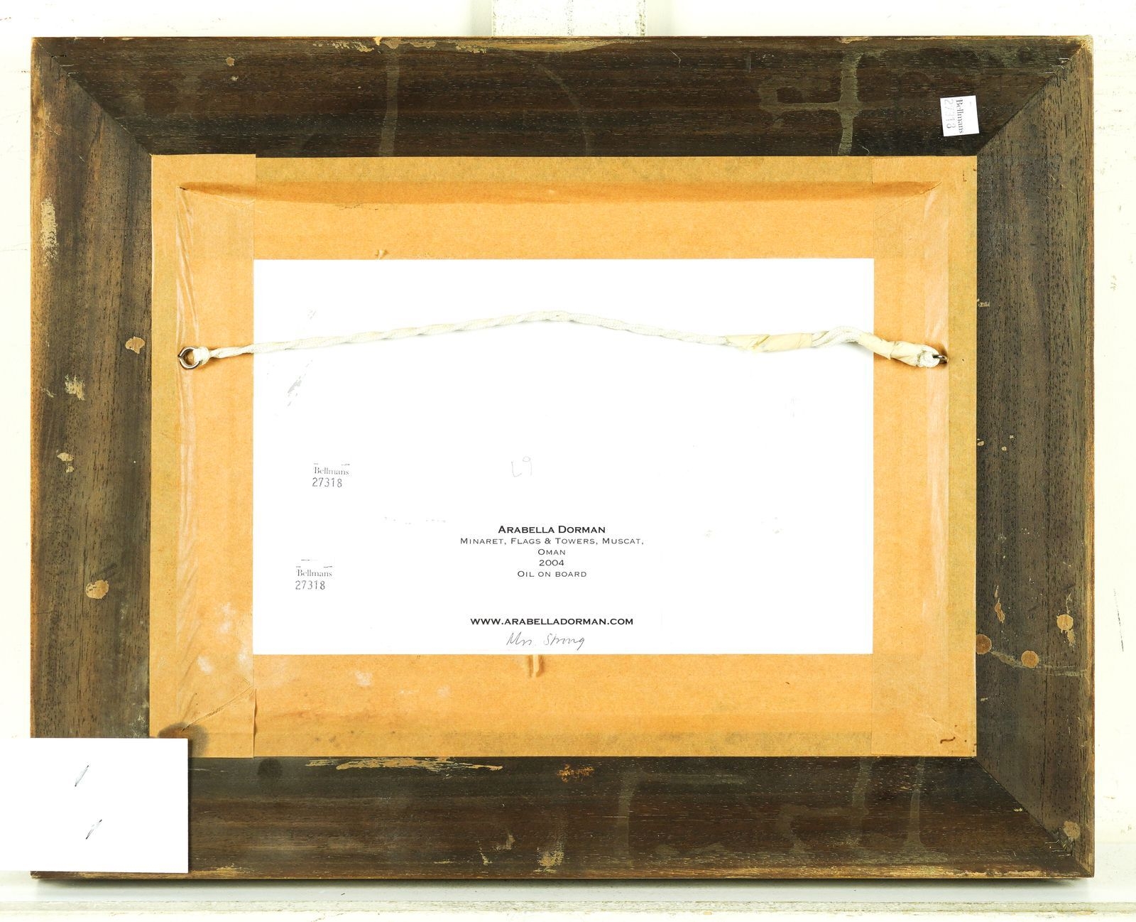 Artwork by Arabella Dorman, Minaret, Flags and Towers, Muscat, Oman, Made of oil on canvas-board