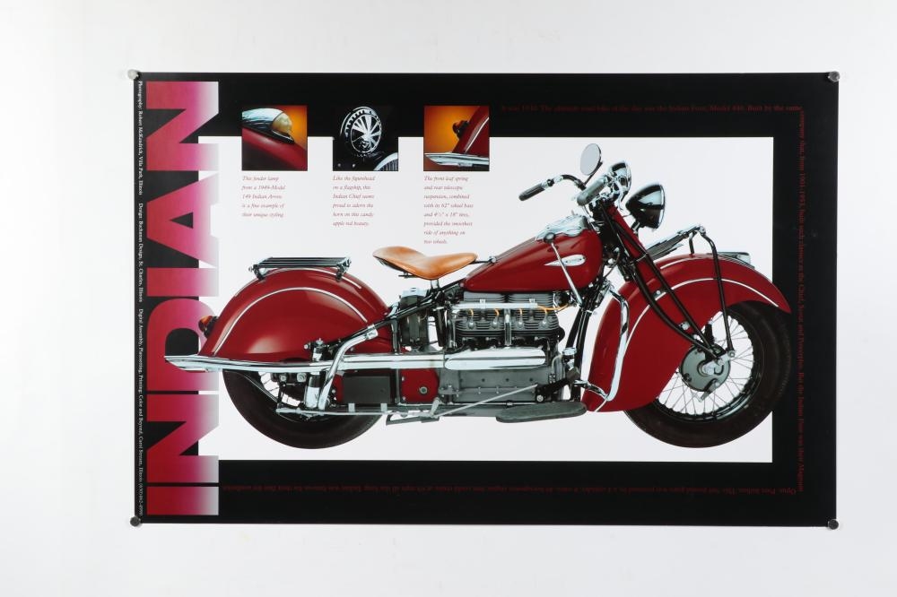 Artwork by Gene William Bacha, Vehicle posters, 3pc: Indian Motorcycle, two 1976 Dodge Challenger prints, Made of prints