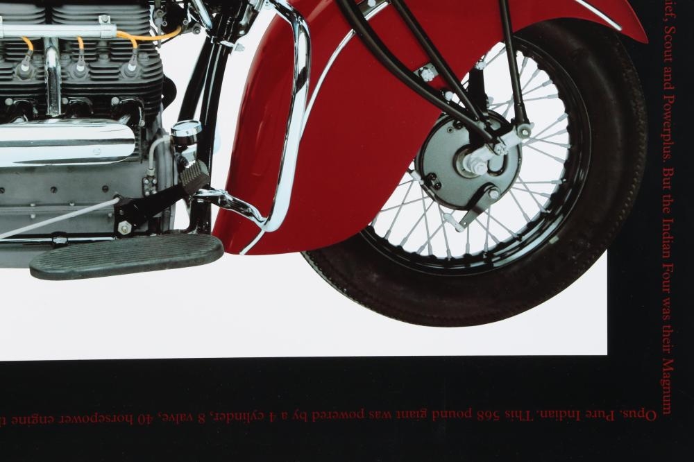 Artwork by Gene William Bacha, Vehicle posters, 3pc: Indian Motorcycle, two 1976 Dodge Challenger prints, Made of prints