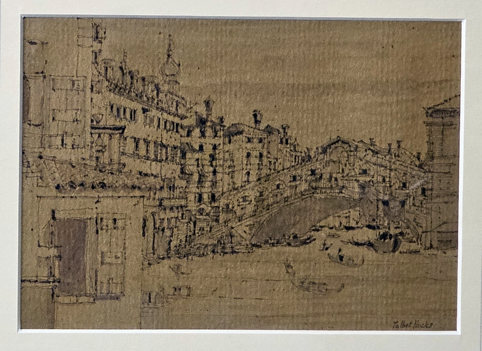 Artwork by John Talbot Hicks, Rialto Bridge, Venice, Made of Pen and ink