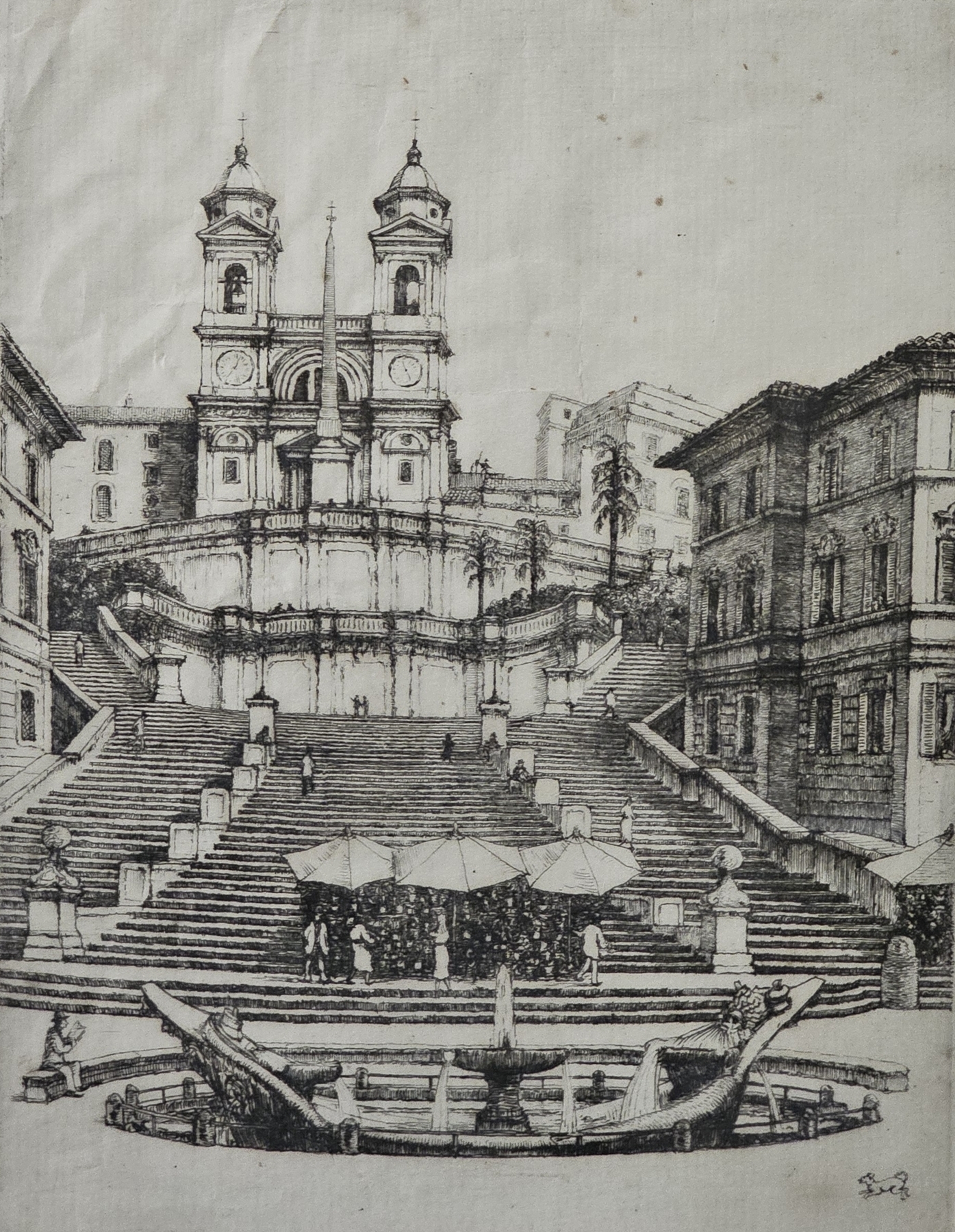 Artwork by John Talbot Hicks, Rialto Bridge, Venice, Made of Pen and ink