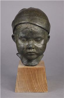 A bronze sculpture of the head of a boy - Jeremy Stiff
