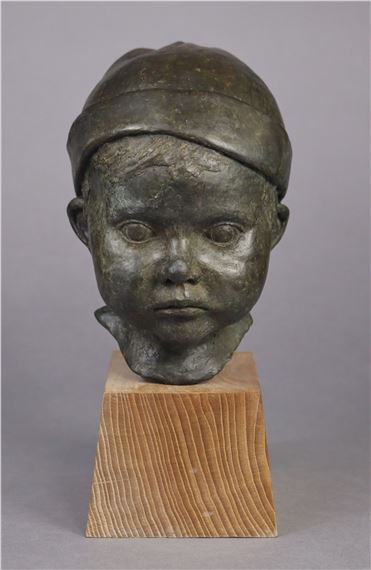 A bronze sculpture of the head of a boy - Jeremy Stiff