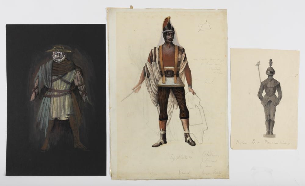 Artwork by Loudon Sainthill, Costume Designs for Cyprian Soldier, Made of gouache, watercolour and pencil on paper
