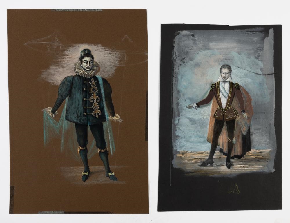 Artwork by Loudon Sainthill, Costume Designs for Shakespeare, Made of gouache, watercolour and pencil on paper