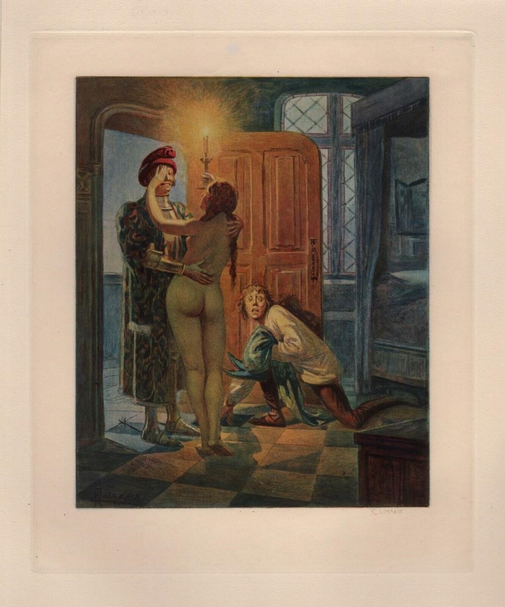Artwork by Edmond Malassis, The Sneaky Wife, Made of Vintage color engraving on Velin paper