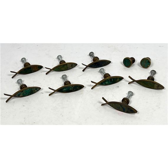 10pc LOS CASTILLO Inlaid Brass Drawer Pulls Handles - Los Castillo