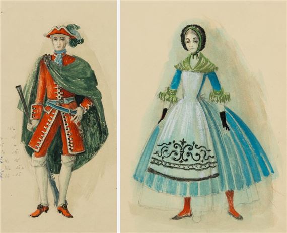 Costume Designs for Prince's Attendant and Villagers by Loudon Sainthill