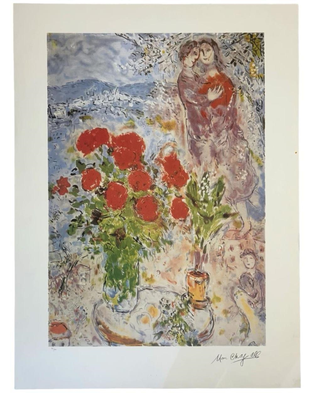 Marc Chagall | Red Bouquet with Lovers | MutualArt