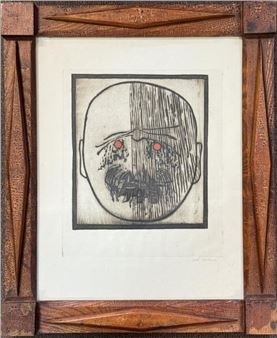 JULIA WALLACE SIGNED WOODBLOCK IN FOLK ART FRAME - Jill Snyder Wallace