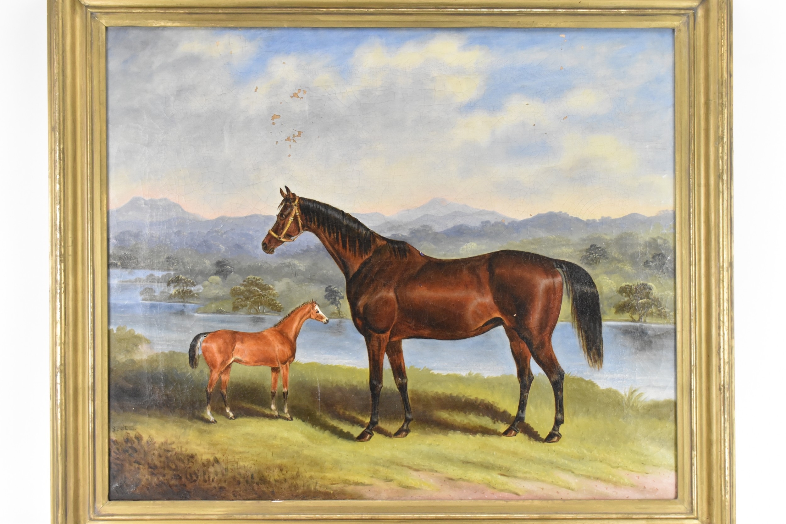 Artwork by Samuel Spode, An oil on canvas depicting a mare and foal in a landscape, Made of Oil on canvas