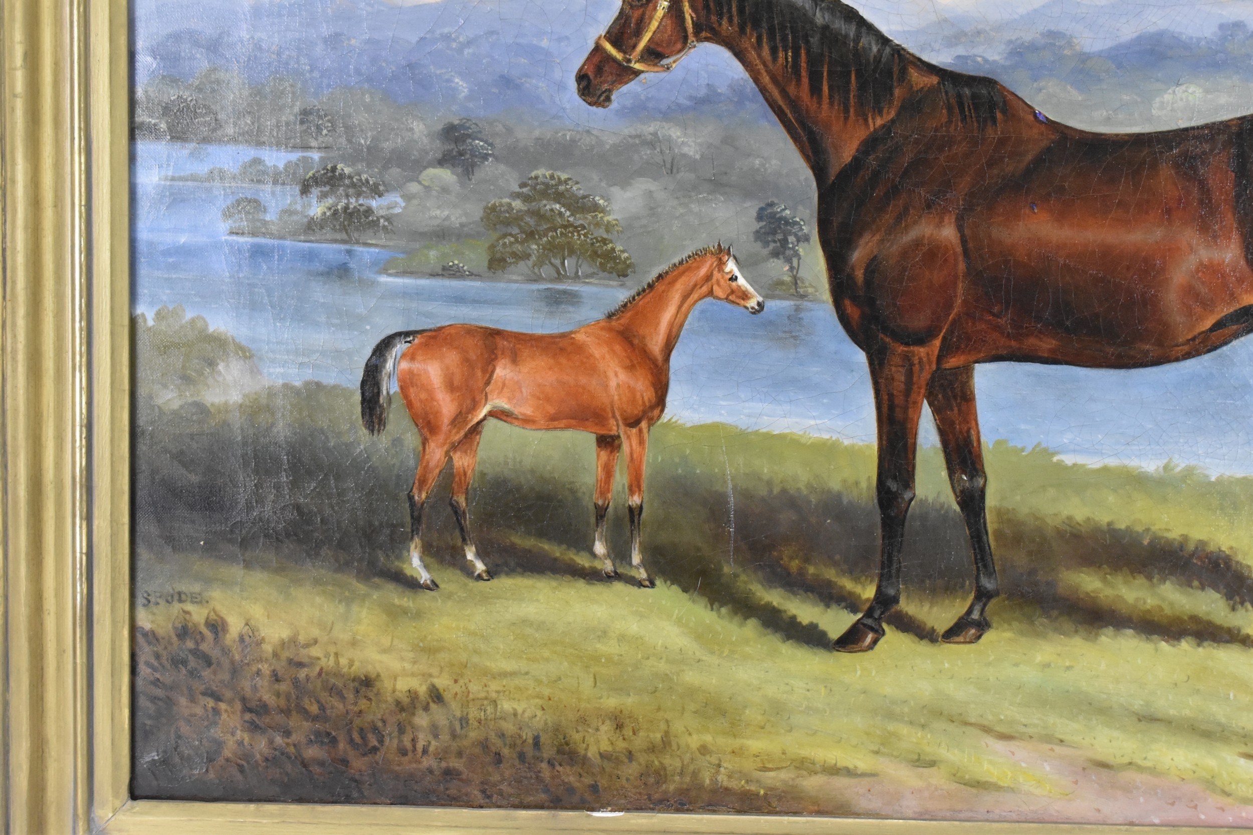 Artwork by Samuel Spode, An oil on canvas depicting a mare and foal in a landscape, Made of Oil on canvas