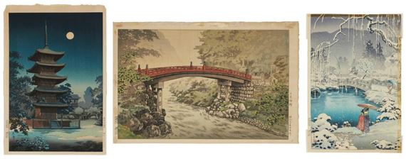 Tsuchiya Koitsu | Three works: Asakusa Kinryuzan Temple, Spring Snow ...
